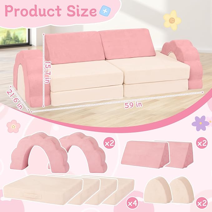 10-Piece Mini Kids Play Couch, Modular Flower Foam Sofa - Image 2