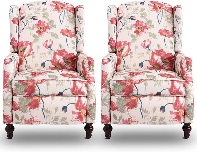 Upholstered Wingback Recliner Chair, Traditional Push Back Recliner by Consofa