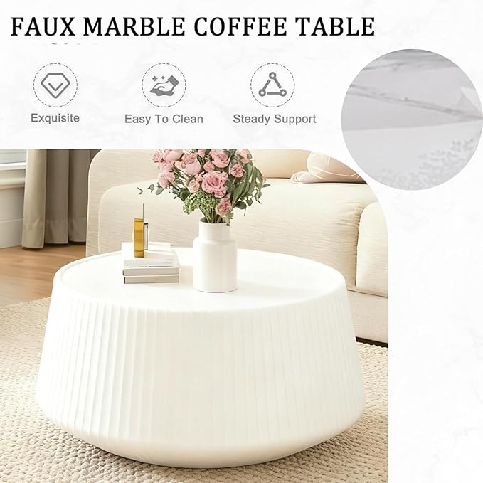 26.77" Marble Coffee Table, Modern Cup Shaped Coffee Table - Image 6
