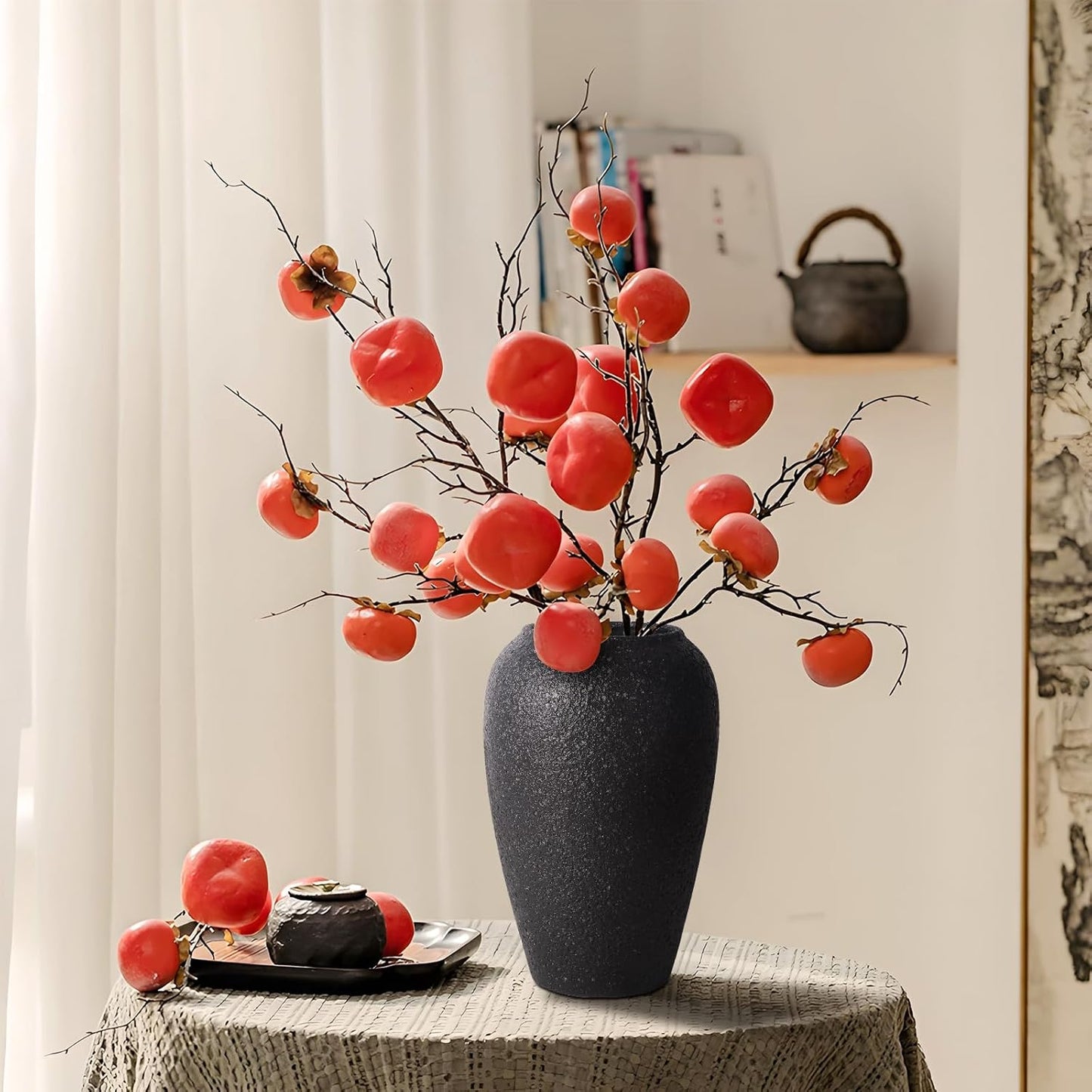 Large Rustic Vase for Flowers,10'' Black Farmhouse Ceramic Vases for Home Decor, Minimalist Decorative Tall Vase for Living Room, Entryway, Shelf, Premium Pottery Clay Table Centerpiece Decor