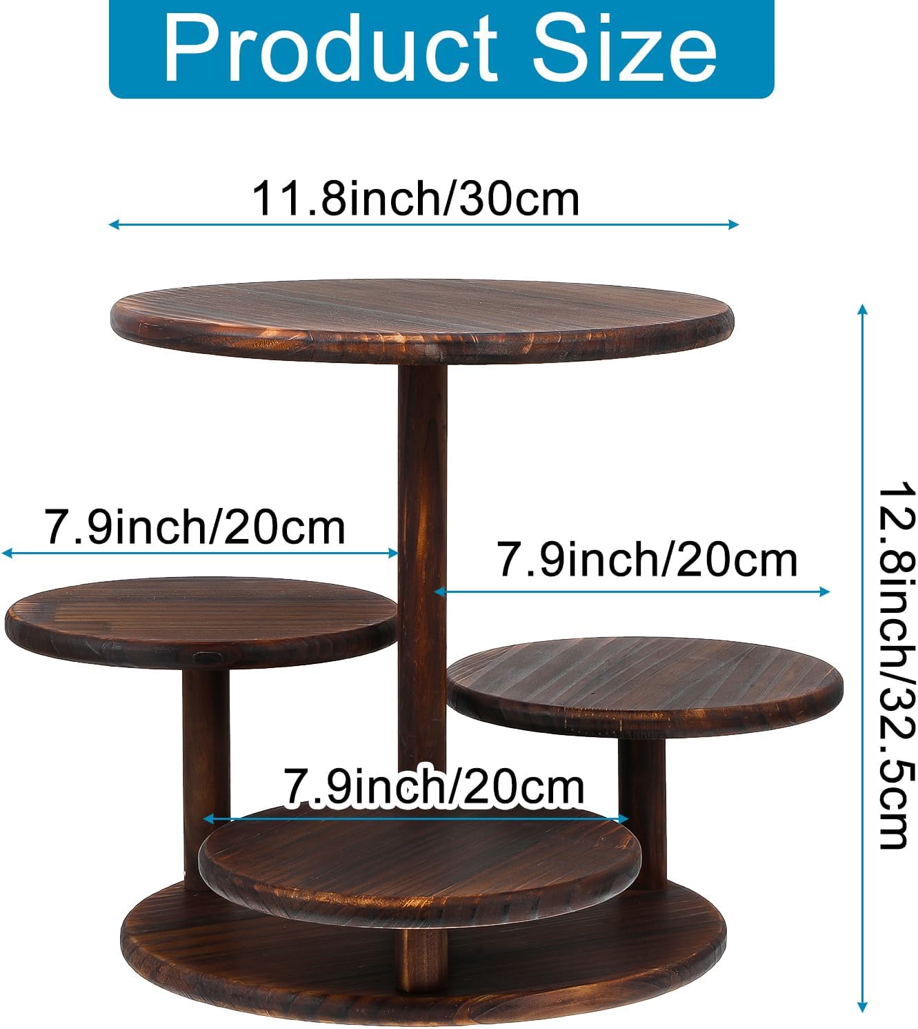 4 Tier Round Cupcake Tower Stand, Wooden Rotatable Cupcake Stand for 50 Cupcakes 360° Whirling Large Dessert Display Tiered Rustic Cake Tower for Wedding Birthday Graduation Baby Shower Tea Party