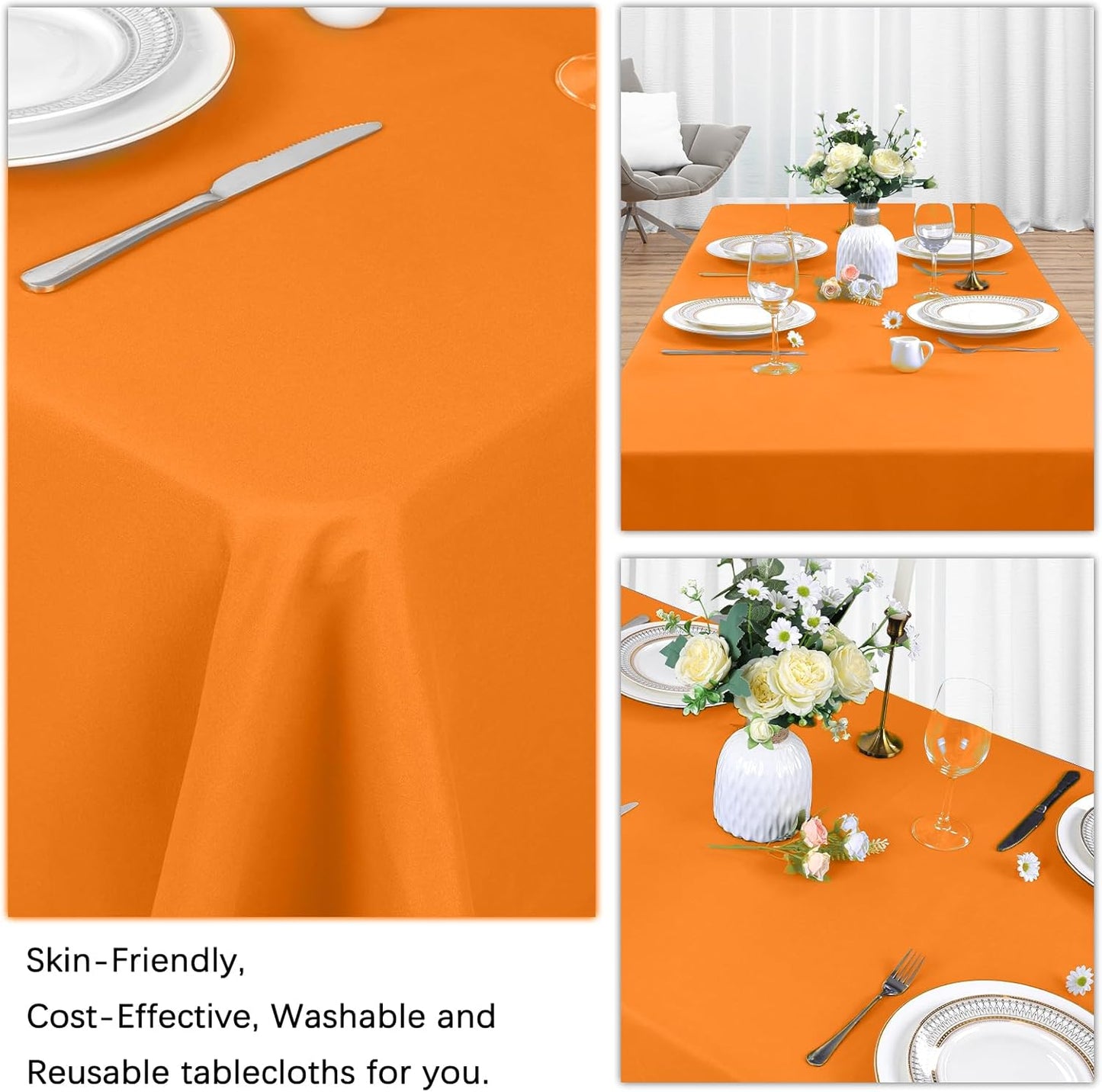 8 Pack Orange Tablecloth 60 x 126 Inch Rectangular Tablecloths for 8 Foot Rectangle Tables, Wrinkle Resistant Orange Table Cloth Washable Polyester Fabric for Buffet Wedding Party Banquet