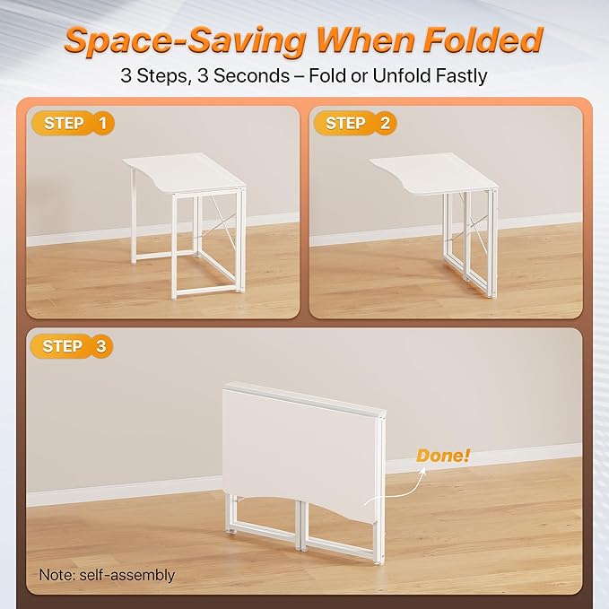 Huuger Folding Desk for Small Spaces, 31.5 Inch Foldable Computer Table - Image 7