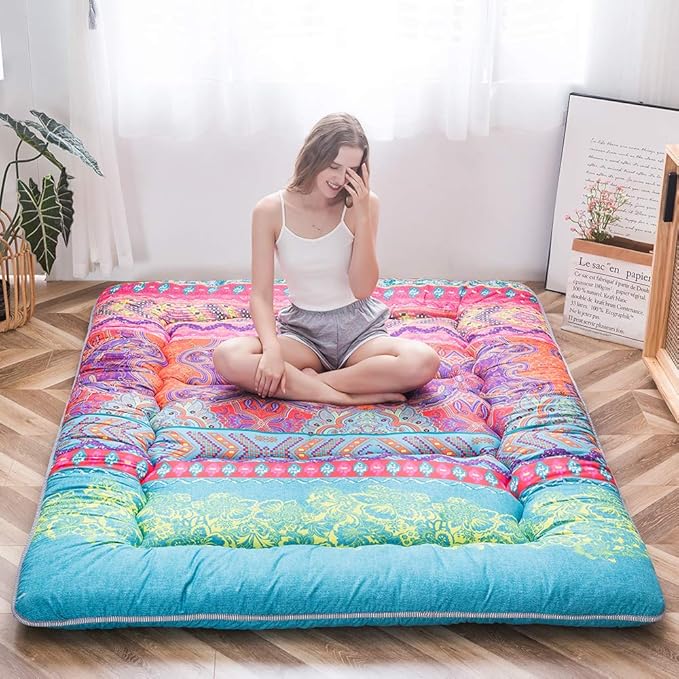 MAXYOYO Bohemian Retro Floor Mattress Boho Floral Style Japanese Futon Tatami by MAXYOYO
