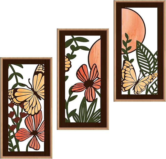 IARTTOP Wood Floral Framed Wall Art 8x16 Inch Set of 3 Abstract Green Leaf by IARTTOP