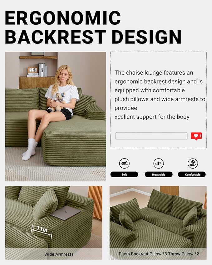 108 Inch Cloud Sectional Couch, Modern Modular Sectional Sofa - Image 8
