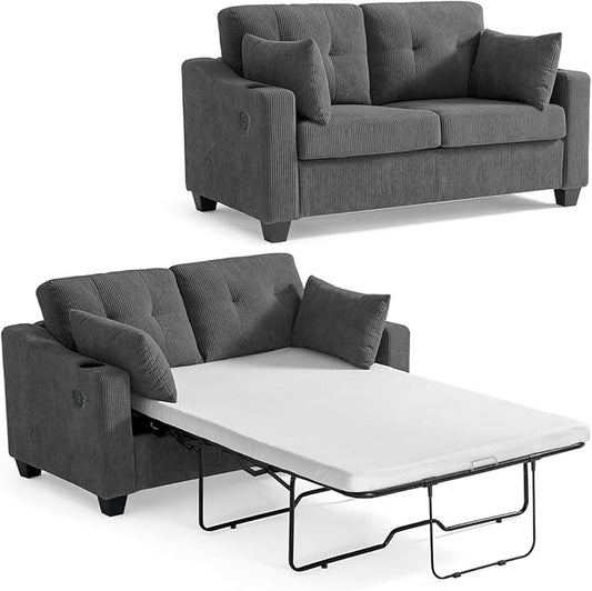 Full Size Pull Out Sleeper Sofa Bed, 2-in-1 Convertible Corduroy Pull Out Couch by CHICHOUSE