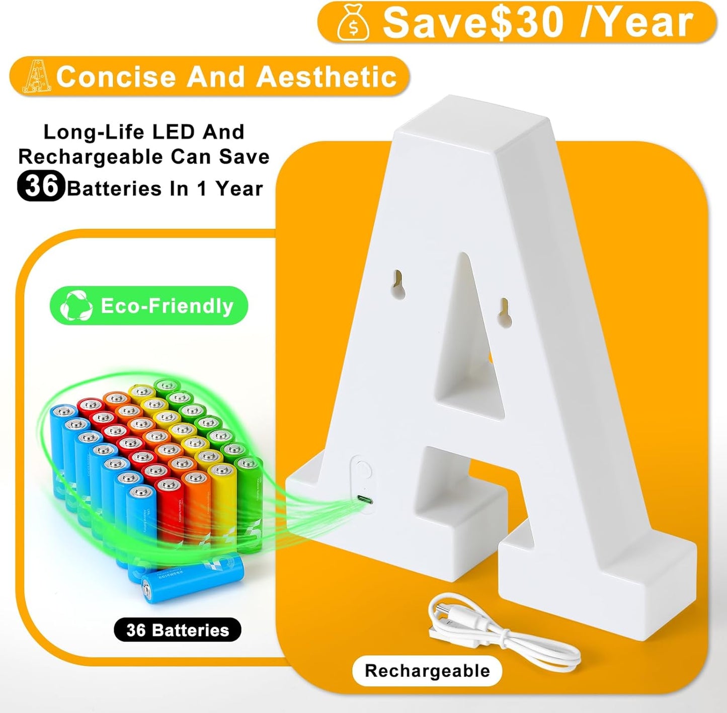 Foaky Rechargeable LED Letter Lights Sign Marquee Light Up Letters Sign for Night Light Wedding/Birthday Party Christmas Lamp Home Bar Decoration (S)