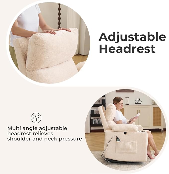 Rocking Chair Nursery with Adjustable Armrests, Electric Glider Recliner - Image 6