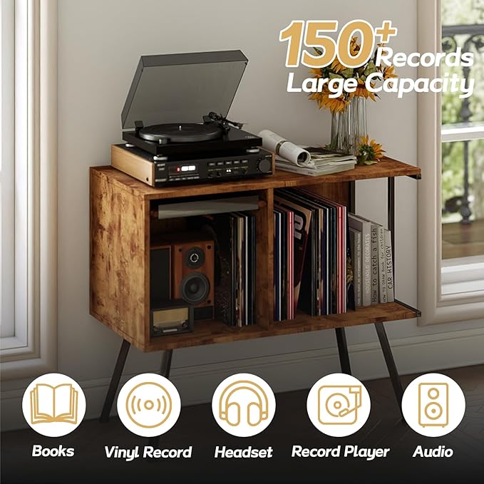 Faesun Flip Top Record Player Stand, Large Turntable Stand Holds up to 150+ - Image 4