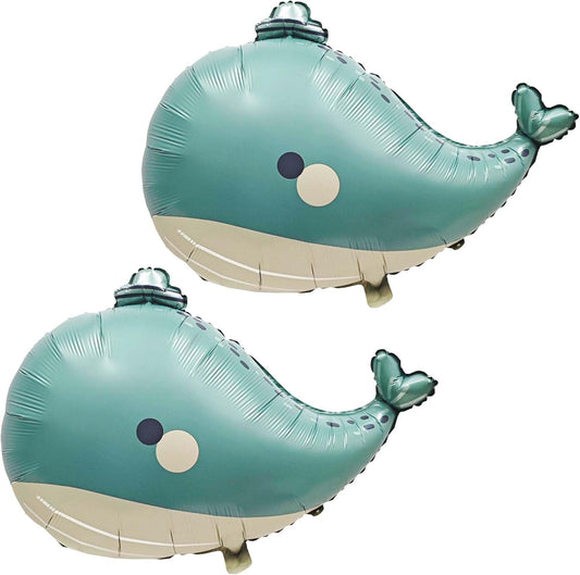 2PCS Cute hat Whale Balloon Big blue whale Foil Mylar Balloons Ocean Balloons for Under The Sea Decorations Kids baby shower party decor Ocean Birthday Themed Party Decorations