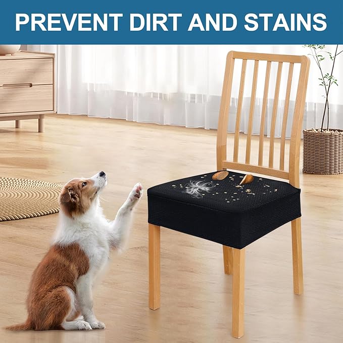 Smiry Waterproof Seat Covers for Dining Room Chairs Set of 6, Stretch Jacquard - Image 6