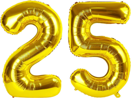 Gold 40 Inch Large Number 25 52 Birthday Balloon, 25 52 Birthday Decorations, Foil 25 52 Mylar Helium Numbers Balloons Girl Boy Anniversary Party Supplies