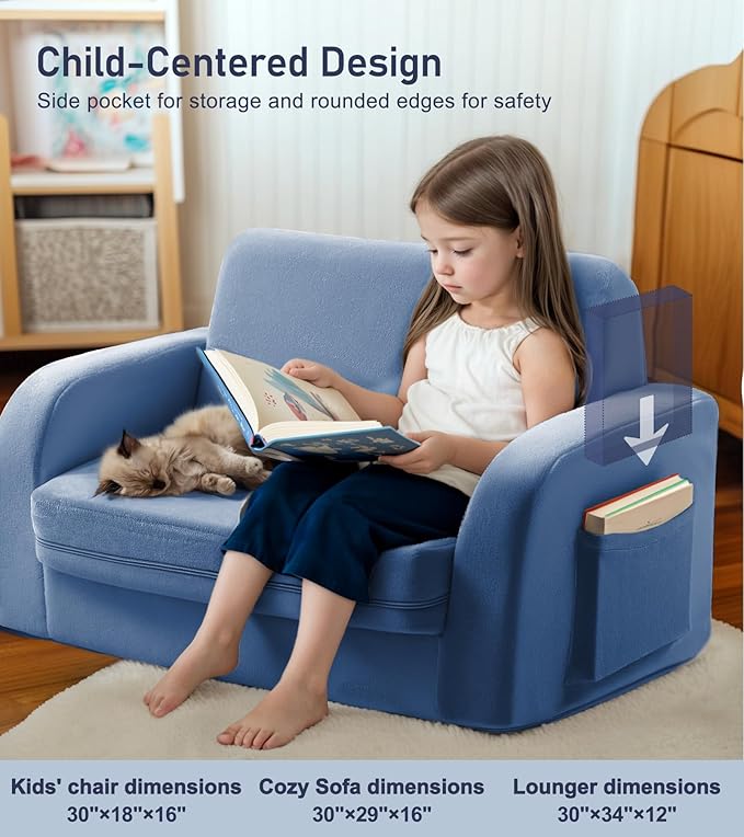 3-in-1 Extra Wide Convertible Kids Couch, Flip Open Toddler Couch to Lounger - Image 7