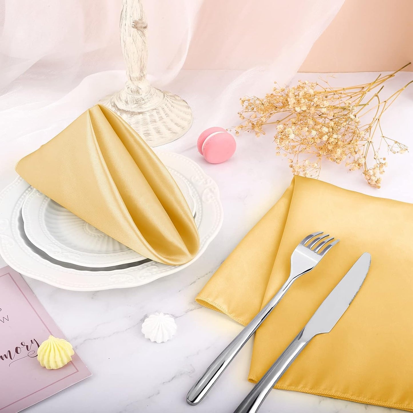 ANECO 16 Pack Square Satin Napkin Bright Silk Table Napkin Soft Smooth Fabric Table Napkin for Wedding Banquet Party Decoration, Gold, 17 x 17 Inch