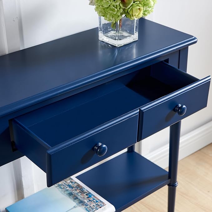 Leick Home Coastal Console Table, Solid Wood, 2 Storage Drawers, Bottom Display - Image 7