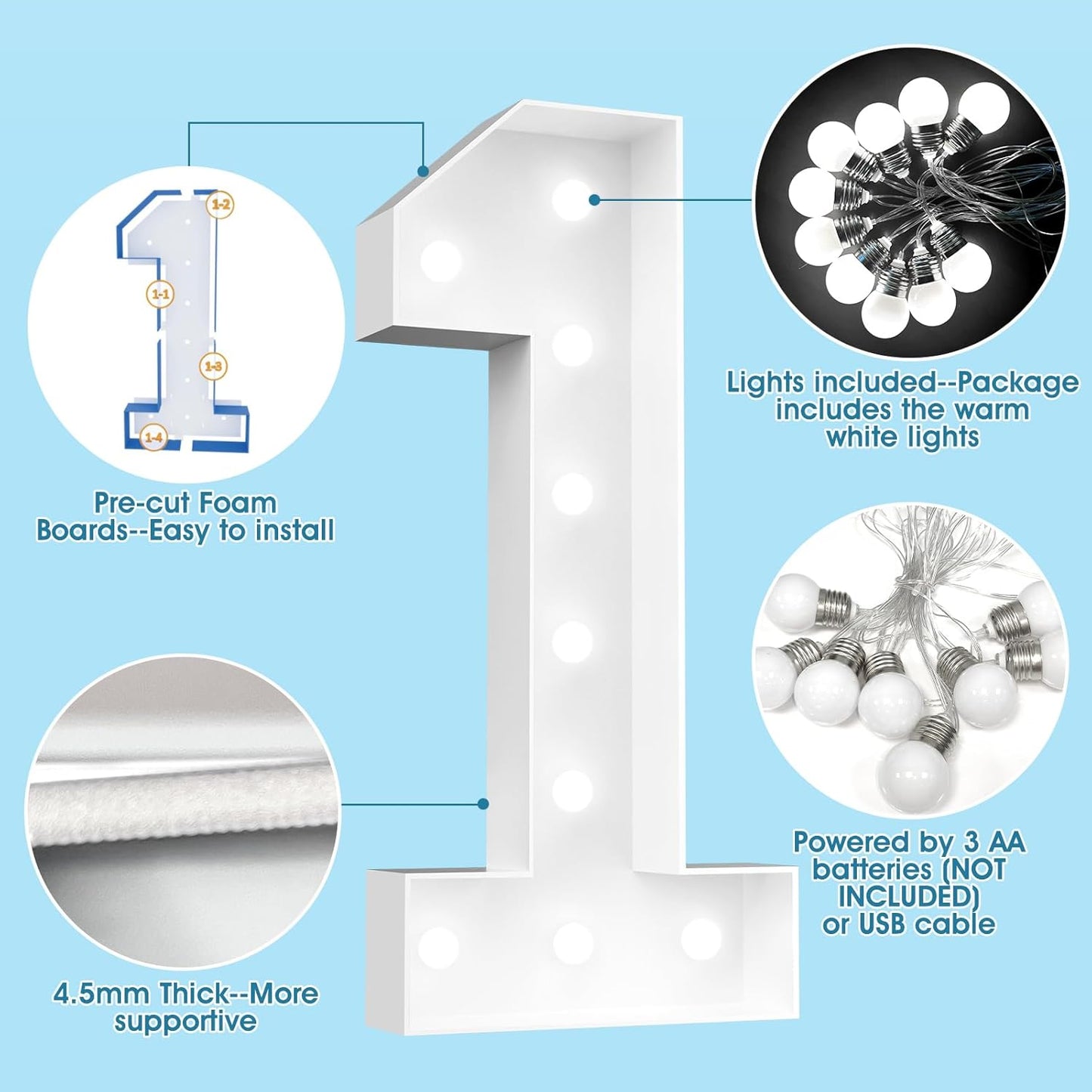 Ledido 4FT Marquee Light Up Numbers, Cool White Light Up Numbers Large Marquee Numbers for Party Decorations,1st 10th Birthday Anniversary Decor, Number 0