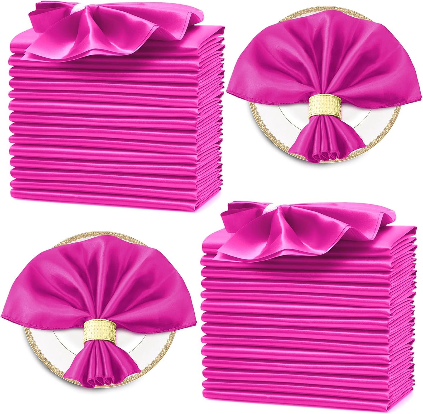 Horbaunal 30 Pack Hot Pink Satin Napkins 17 x 17 Inch, Square Soft Table Dinner Napkins, Silky Cloth Napkins Table Decoration for Weddings Banquets Parties