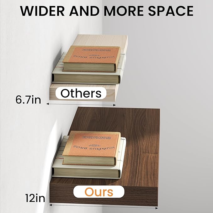40Inch Walnut Floating Shelves for Wall, 12 Inch Deep Shelves for Bedroom - Image 5