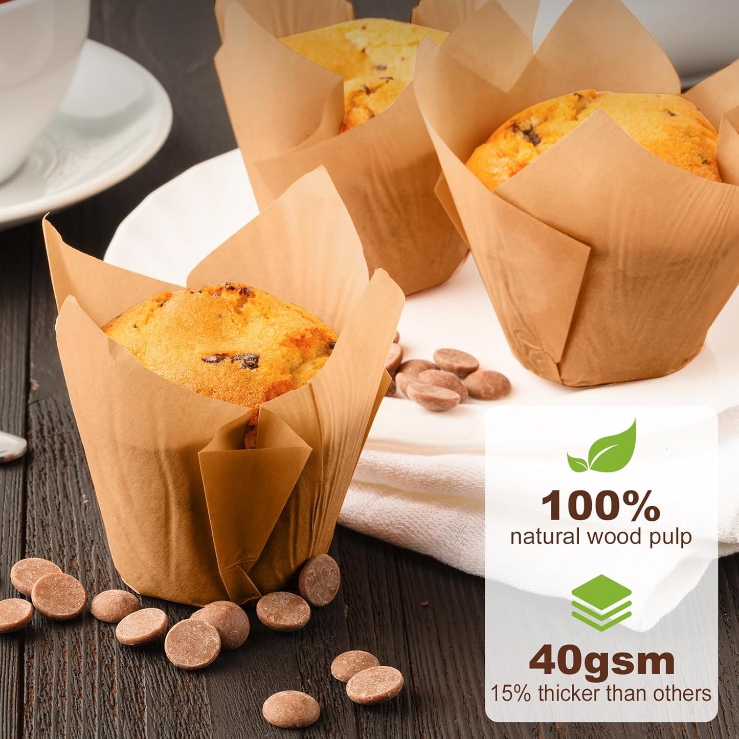 Natural Tulip Cupcake Liners for Baking 200 Cups, Unbleached Parchment paper Muffin Liners, Upgraded Standard Cupcake Wrappers, Greaseproof Cup Cake Liner, Easy to Use in Party, Birthday, Christmas