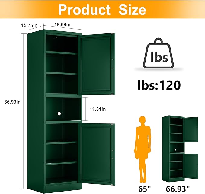 Ckzbx Tall Narrow Storage Cabinet 66.93" H Tall Bathroom Cabinet Metal Pantry - Image 3