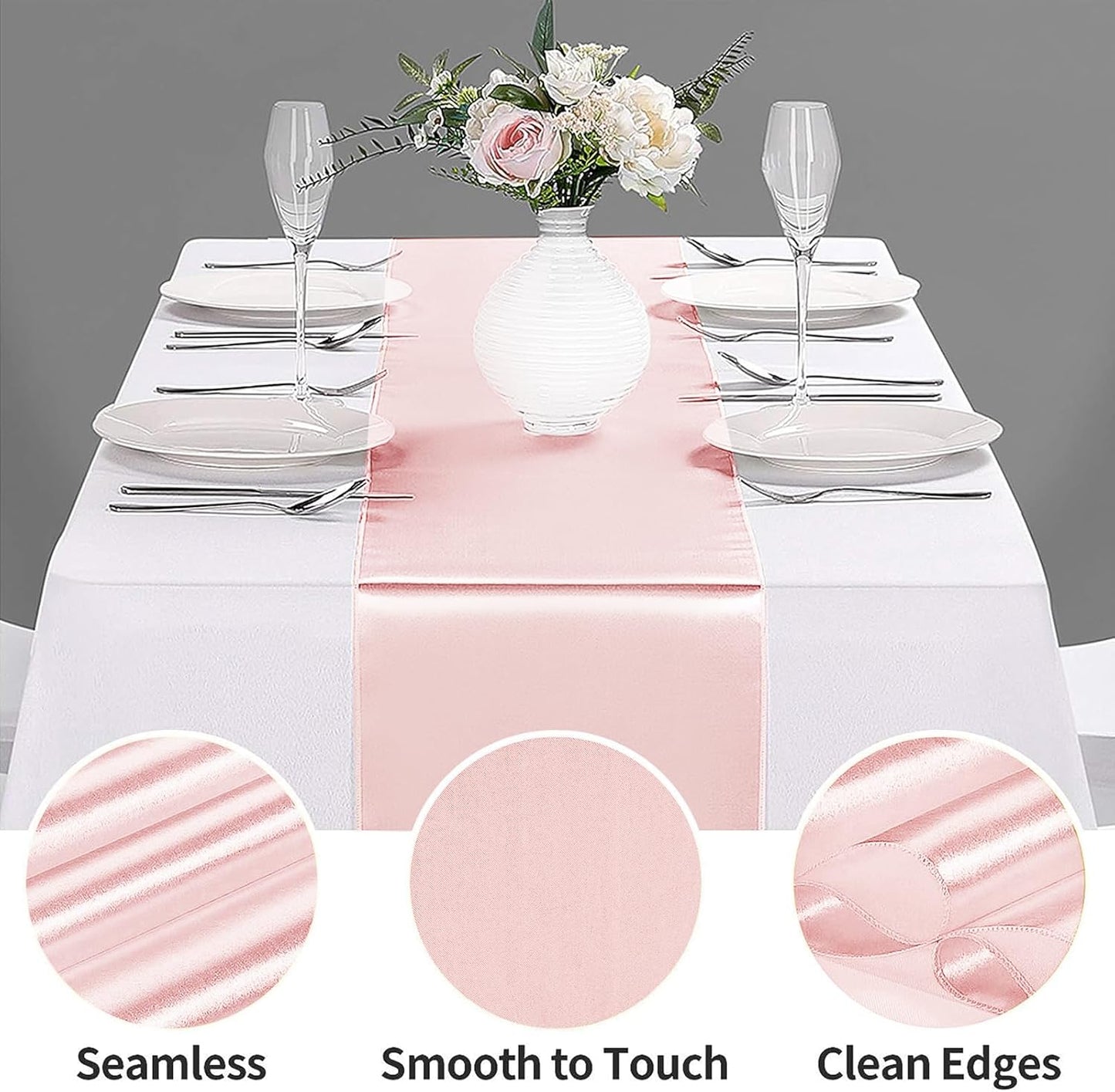15-Pack Satin Table Runner Rose Gold 12 x 108 inches Long, Table Runners for Wedding, Birthday Parties, Banquets Decorations（15 Pack, 12x108 Inch, Rose Gold）
