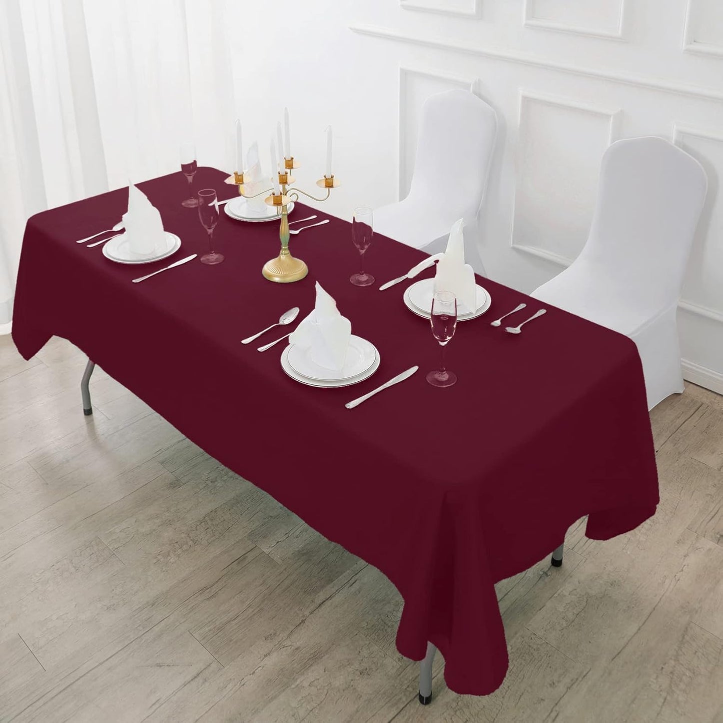 Fokitut 2 Pack Waterproof Rectangle Tablecloth, 60x102 Inch, Stain Resistant and Wrinkle Polyester Table Cloth, Fabric Table Cover for Kitchen Dining, Wedding, Party, Holiday Dinner-Burgundy