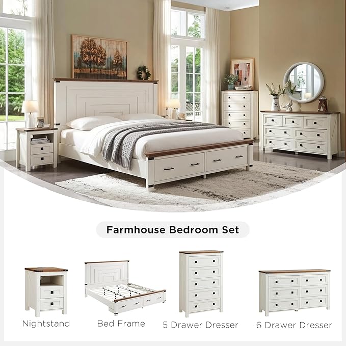 T4TREAM Nightstand with Charging Station, End Table, Side Table with 2 Drawers - Image 6