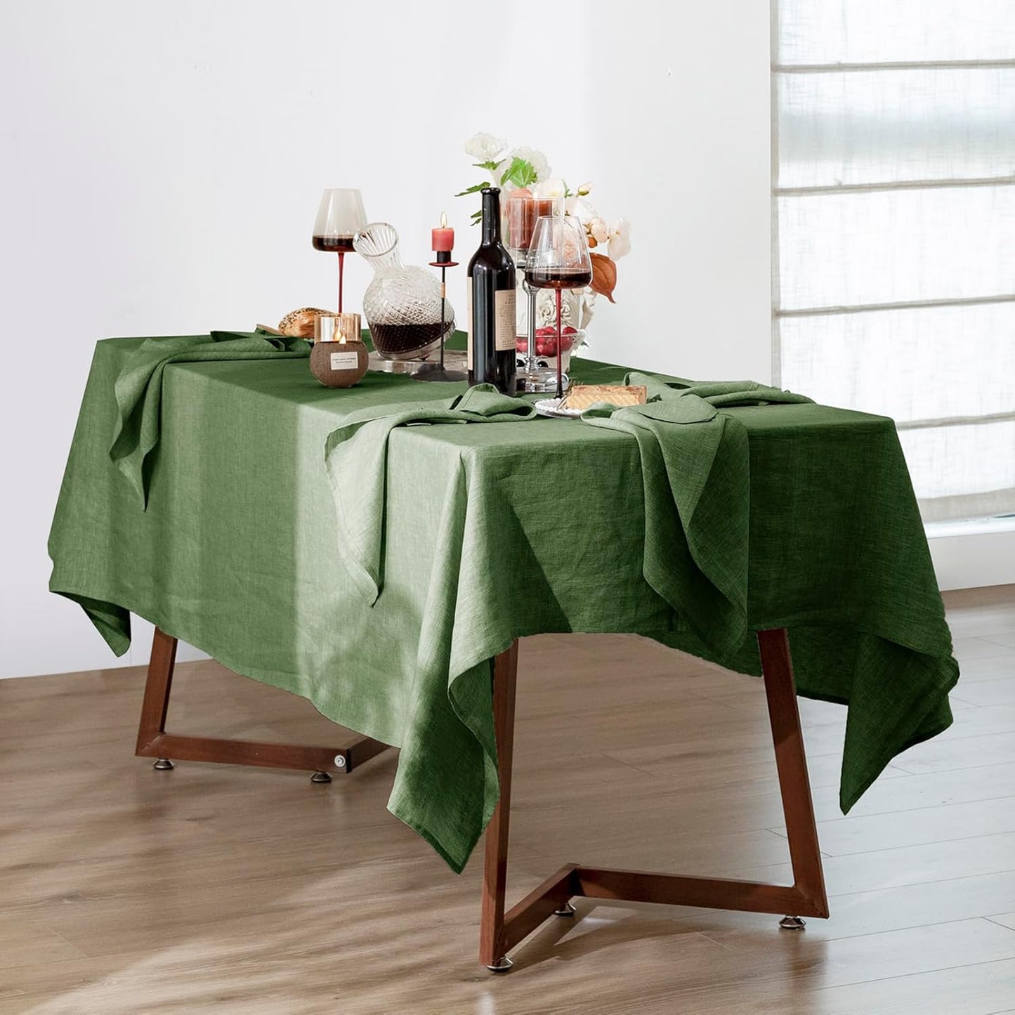 Talasily Linen Tablecloth 100% Pure Linen Table Cloth 60x108 Inches Rectangle Tablecloths Washable Cloths for Kitchen, Dining, Buffet Parties, Holidays, Picnic,Weddings and Restaurants-Forest Green