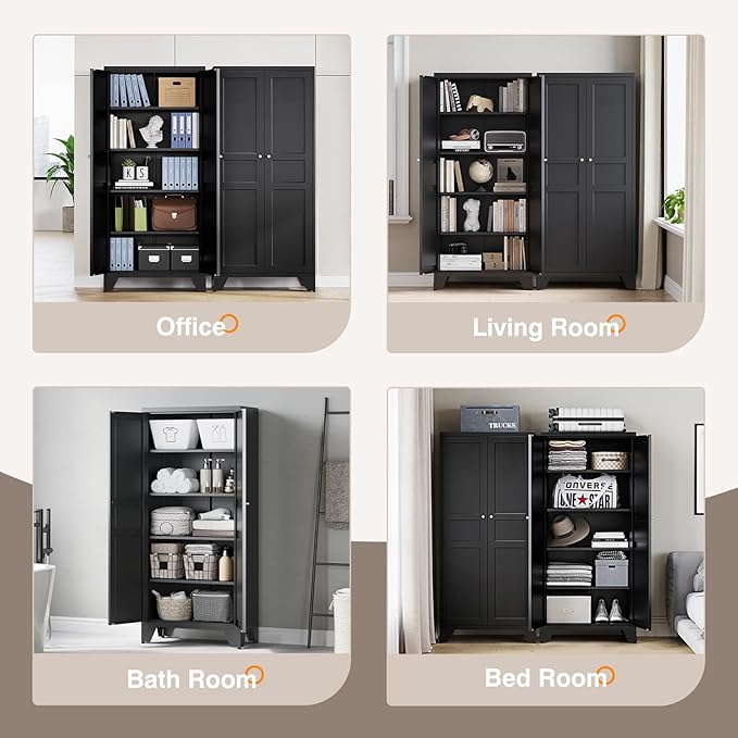 Yizosh Metal Pantry Cabinet, Tall Kitchen Pantry Storage Cabinet - Image 5