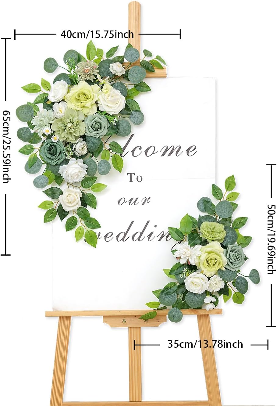 Pack of 2 Artificial Flowers for Backdrop Decoration, Wedding Arch Flowers,Reception Welcome Sign, Eucalyptus Garland, Suited to Aisle Decor and Wedding Arches（White Green）