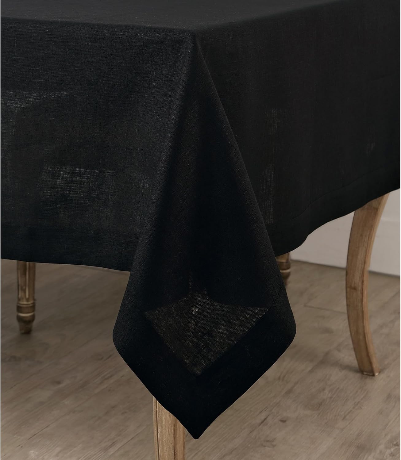Solino Home Linen Black Tablecloth 60 x 132 Inch - 100% Pure Linen Rectangular Tablecloth - Machine Washable Table Cloth for Fall, Autumn, Halloween, Thanksgiving, Christmas - Fete