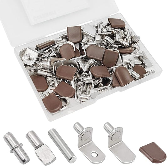 102Pcs Shelf Pins Pegs Kit, 6 Styles Nickel Plated Shelf Support Pegs, by Cerpourt