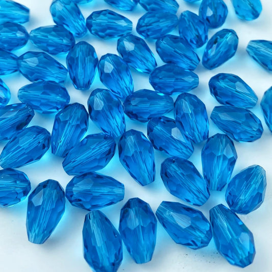 130pcs 6x8mm Teardrop Crystal Glass Beads Vertical Hole Faceted Glass Teardrop Spacer Beads for Bracelets Necklace Earring DIY Jewelry Making Craft(Lake Blue)