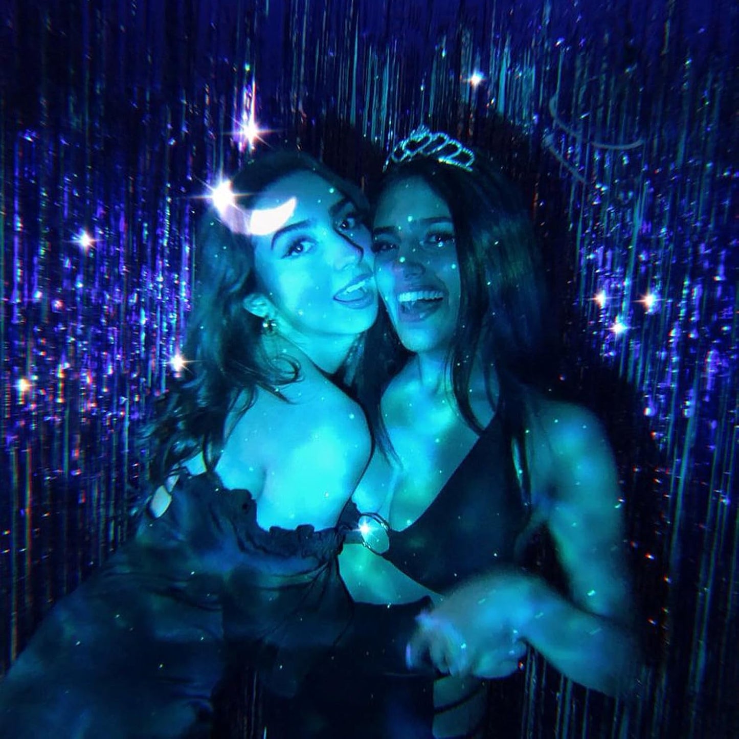 CANREVEL 2 Pack 3.3x8.2 Feet Blue Foil Fringe Backdrop Curtains, Glitter Tinsel Streamers Birthday Party Decorations, Fringe Backdrop for Birthday Baby Shower Mermaid Under The Sea Ocean Frozen Party