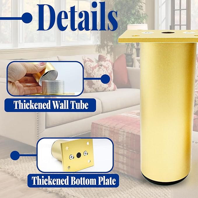 Set of 4 Aluminum Alloy Furniture Legs 4 Inch Height, 1.5 Inch Diameter - Image 4