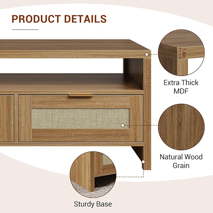 Garvee Boho Coffee Table with Storage, 2 Tiers Wooden Center Coffee Table - Image 6