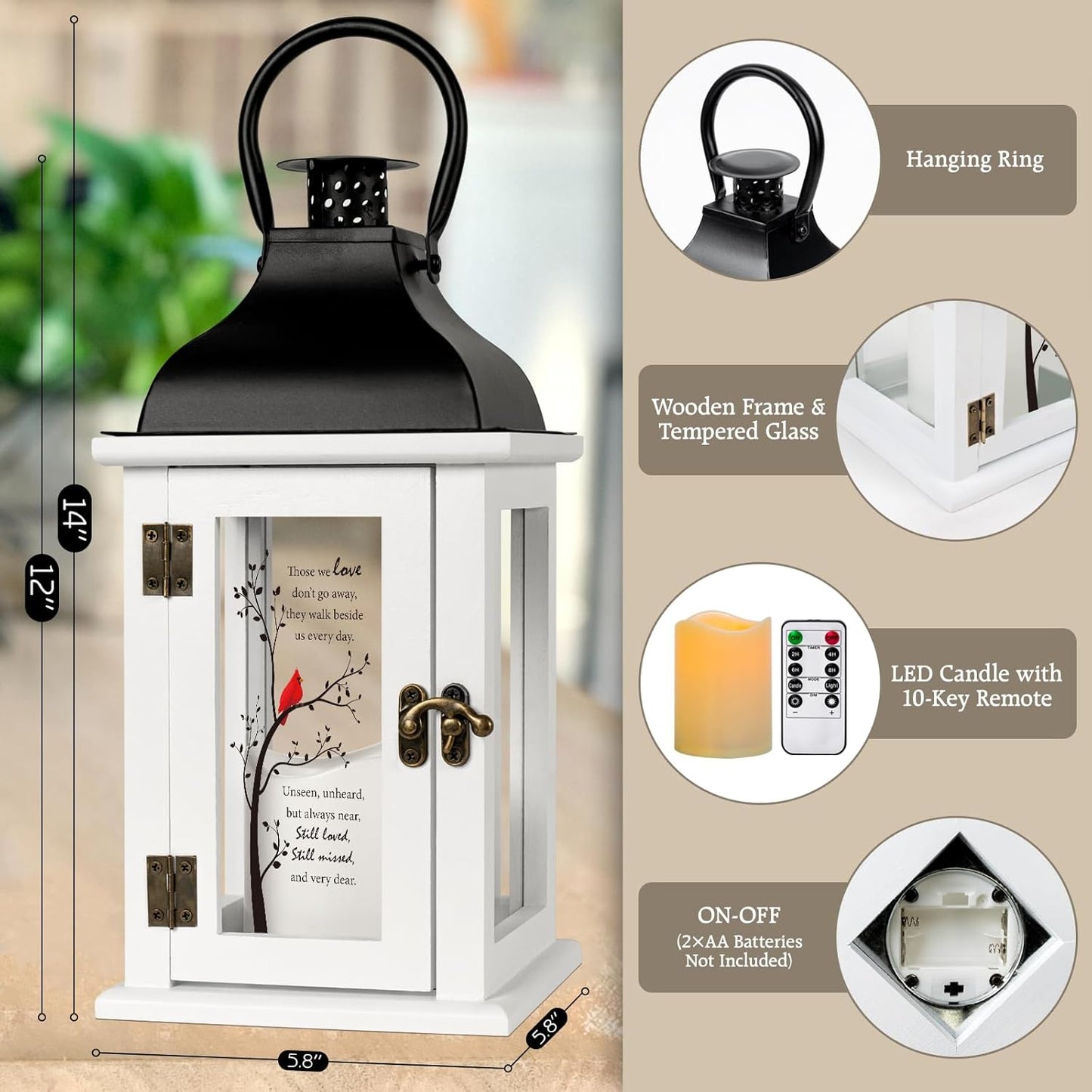 Memorial Lantern - Bereavement Sympathy Gifts for Loss of Loved One Memorial Gifts for Loss of Mother Loss of Father Remembrance Gifts Thoughtful Funeral Gifts with LED Candle and Remote