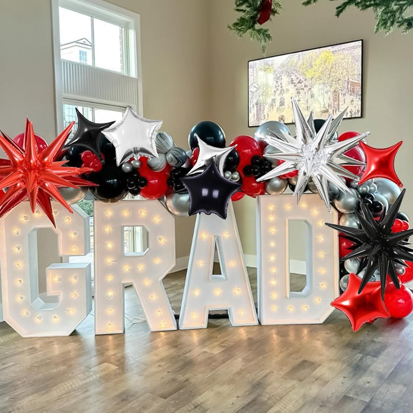 Star Balloons, 22in Red Black and Silver Star Balloons Foil 10in 4-Pointed & Pentagram Balloon for Graduation New Year Wedding Birthday Party Decorations