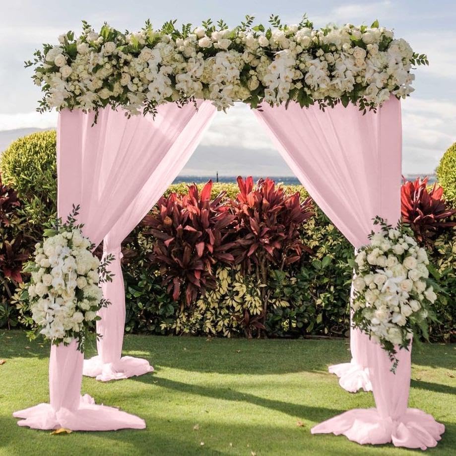 Wedding Arch Draping Fabric 2 Panels 30'' x 18FT Blushing Pink Sheer Chiffon Arch Drapery for Photo Booth Bridal Shower Baby Shower Church Decor Newborn Photography Christening Outdoor Party