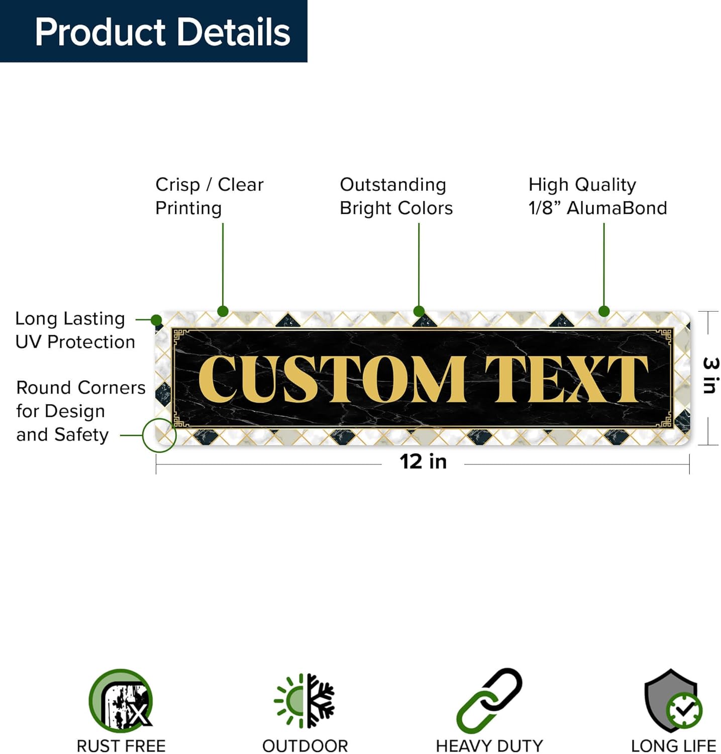 Custom Sign, Custom Street Sign, 11 Font Colors, 13 Font Styles, 4 Hole Options, 22 Sizes, 3x12 Inches, Rust Free DiBound, Fade Resistant, Made in USA by My Sign Center (Marble Tile)