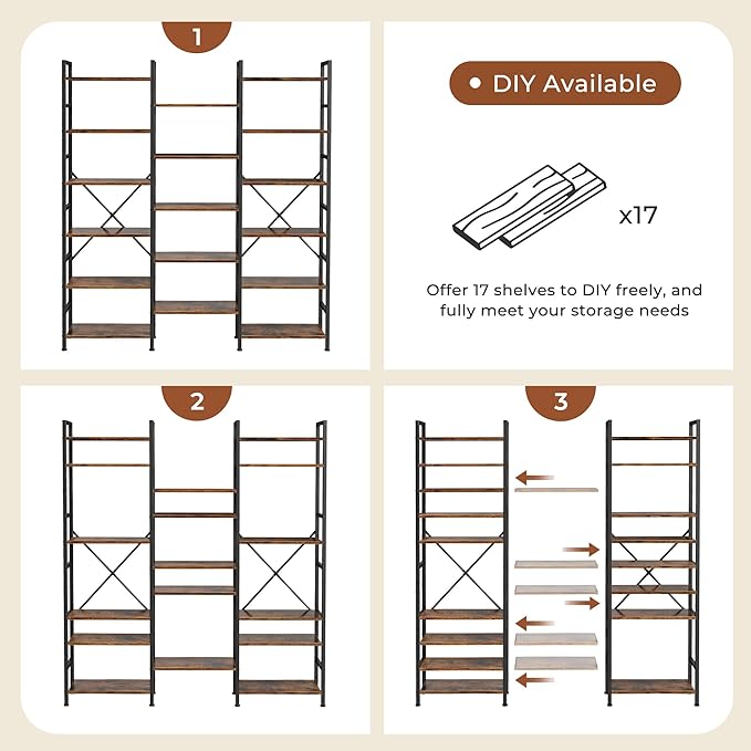SUPERJARE Triple Bookshelf, Bookcase - Image 5