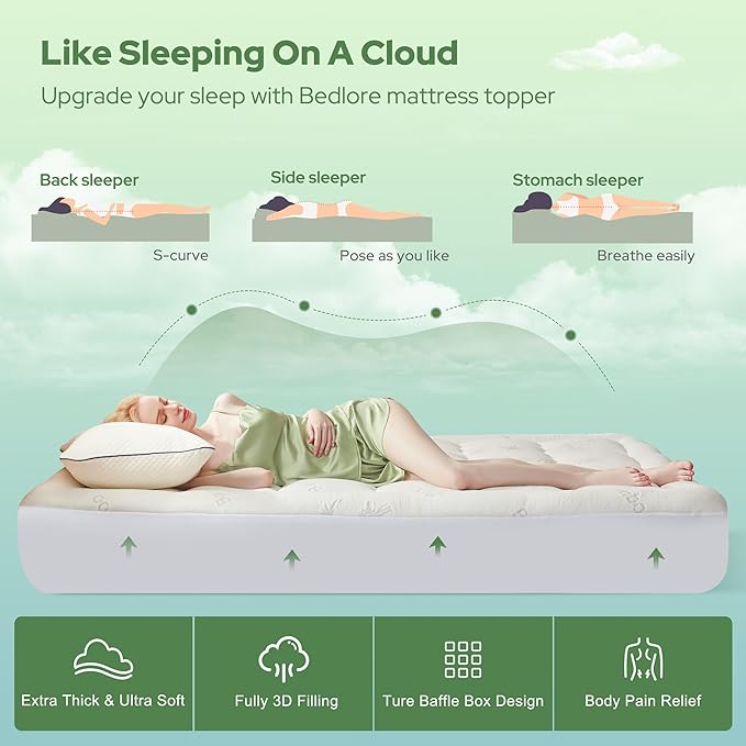 BEDLORE King Mattress Topper Viscose Derived from Bamboo, Thick Pillow Top - Image 4