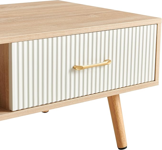 Coffee Table with Storage, Mid Century Boho Wood Center Table with Open Storage - Image 8
