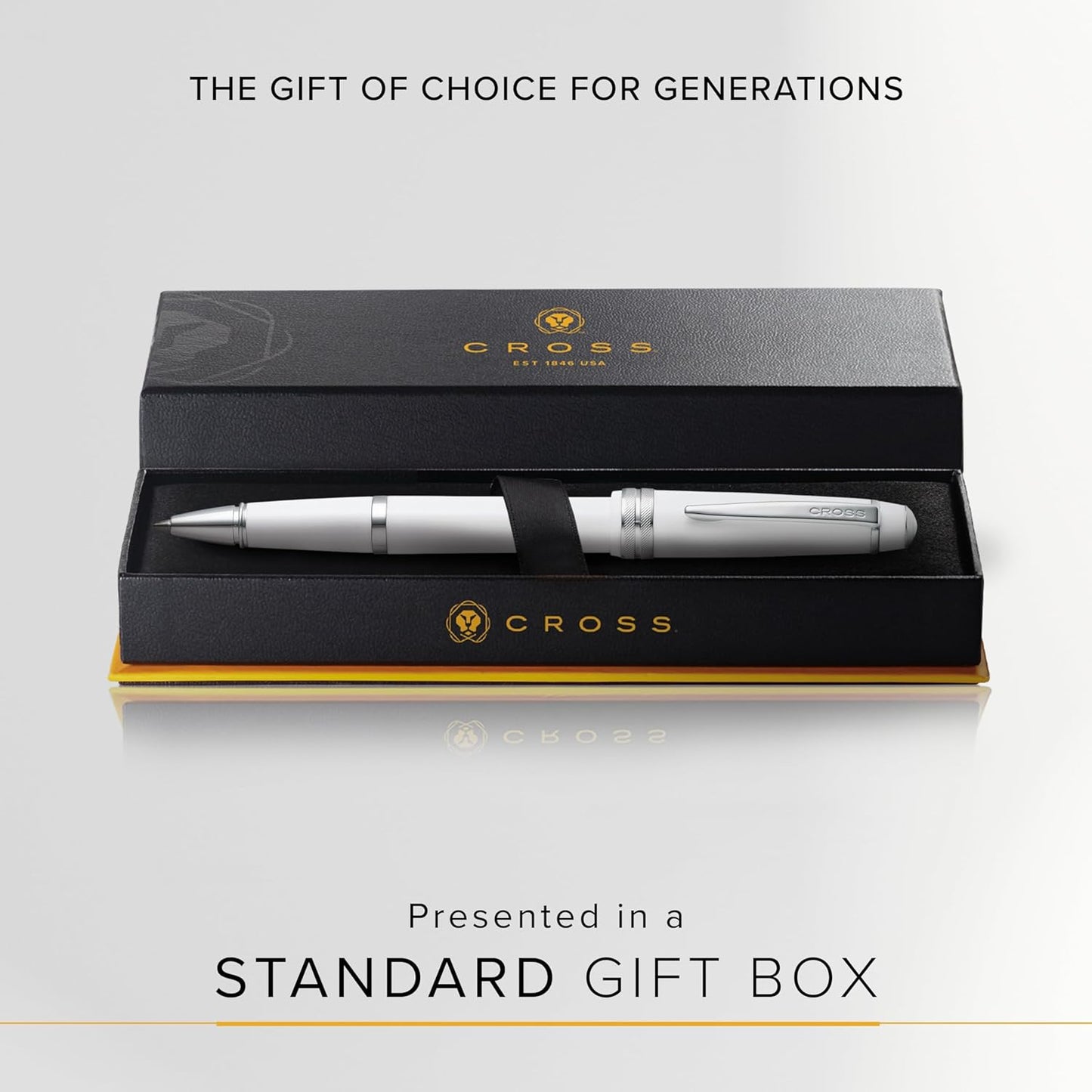 Cross Bailey Light Refillable Rollerball Pen Presented in a Everyday Gift Box - Medium Point, Black Ink, Polished White