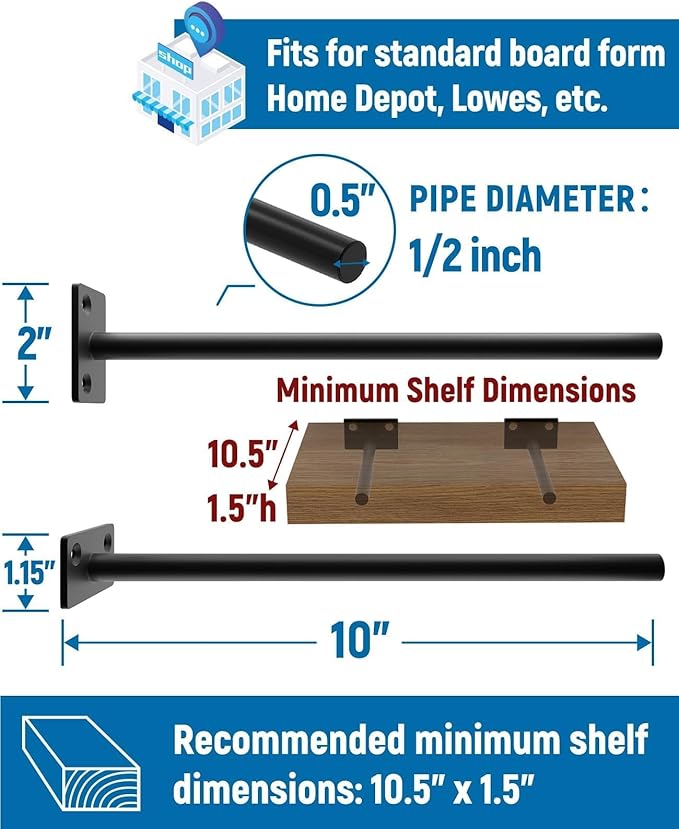 LEOPO 6-Pack 10 inch Floating Shelf Brackets, Hidden Shelf Bracket - Image 3