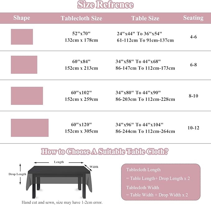 VClife White and Pink Print Table Cloth, Linen Texture Tablecloth - Image 2