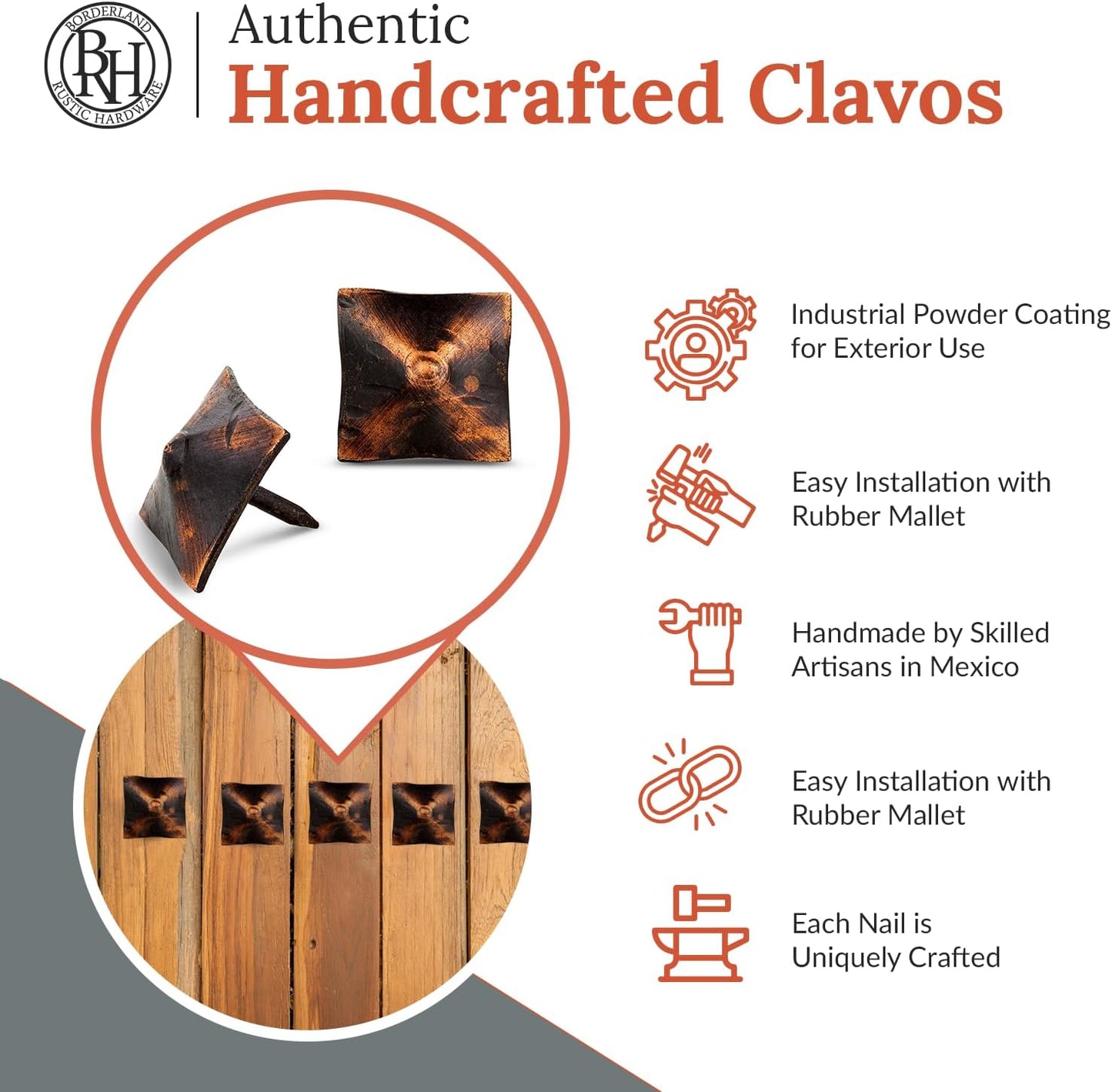 100 Pack 1" Square Head Iron Clavos Decorative Nails – Oil Rubbed Bronze – Handmade Rustic Square Fasteners for Farmhouse Shutter, Barn Door, Shutters, and Gates – Ornamental Wood Accent