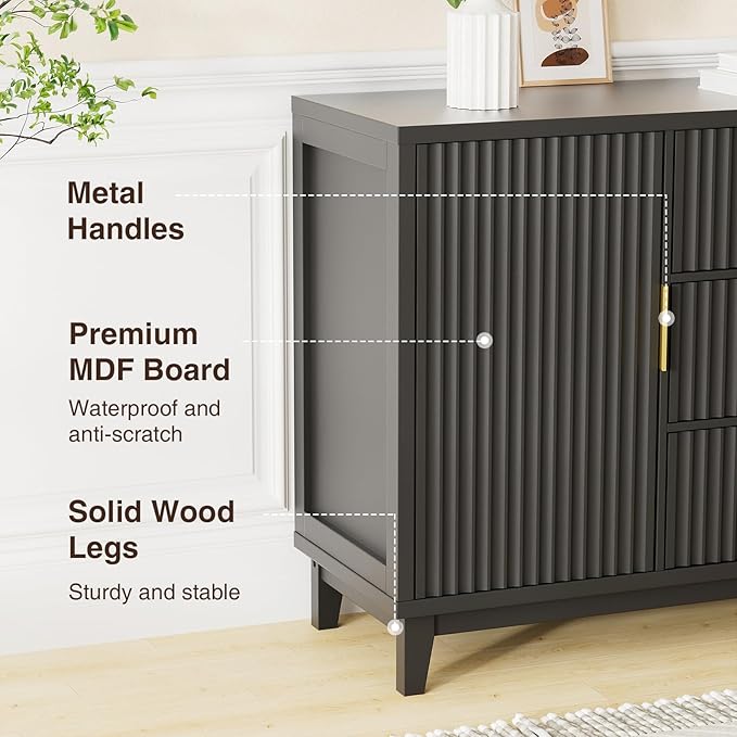 47.2" W Storage Cabinet with 3 Drawers, Fluted Buffet Cabinet with Storage - Image 5