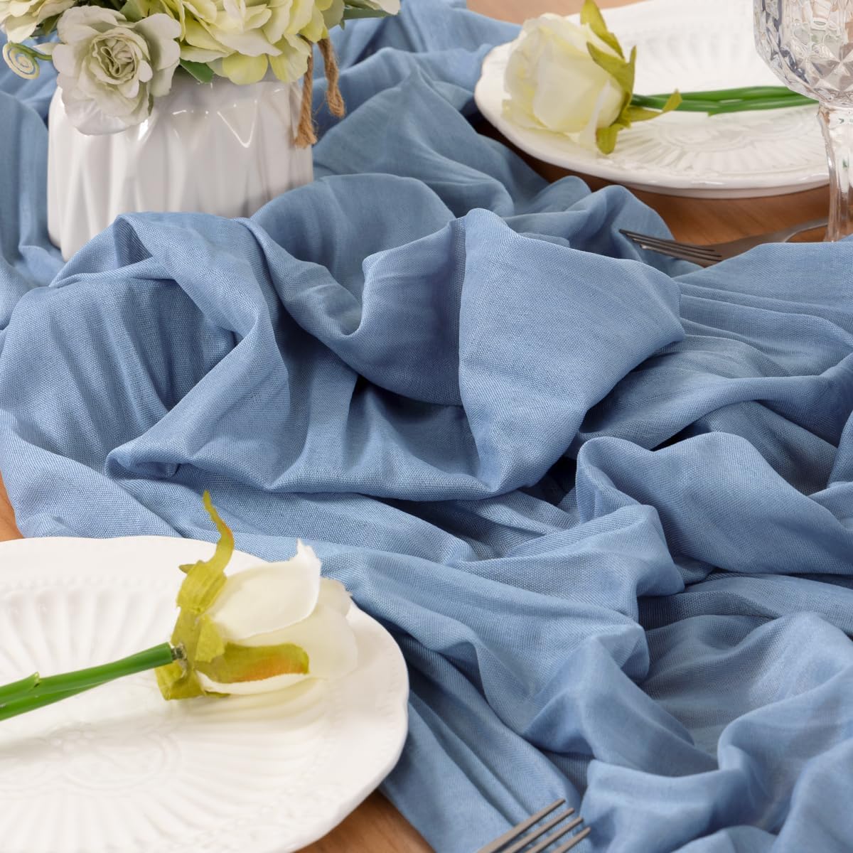 Dusty Blue Table Runner Cheesecloth Table Runner 10 Pack 10FT Farmhouse Table Runners 120 Inches Fall Table Decor Dining Room Centerpiece Wedding Boho Baby Shower Birthday